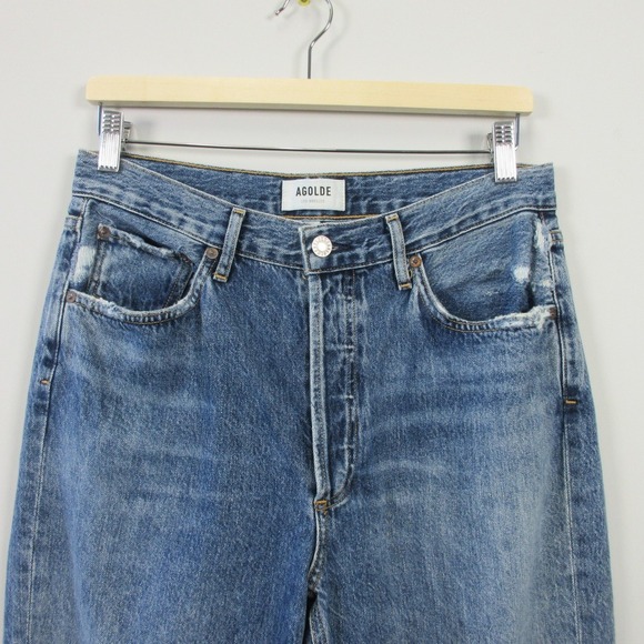 Agolde Riley High Rise Straight Crop Jeans Women 29 Blue Denim Distressed 588 - Picture 6 of 12